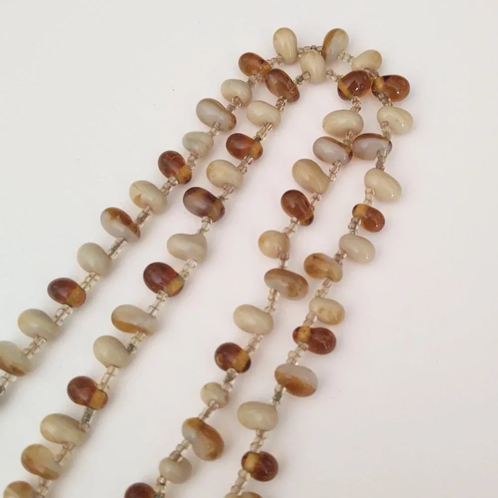 Honey, amber, beige, cream and cognac glass beaded necklace w/seed bead …
